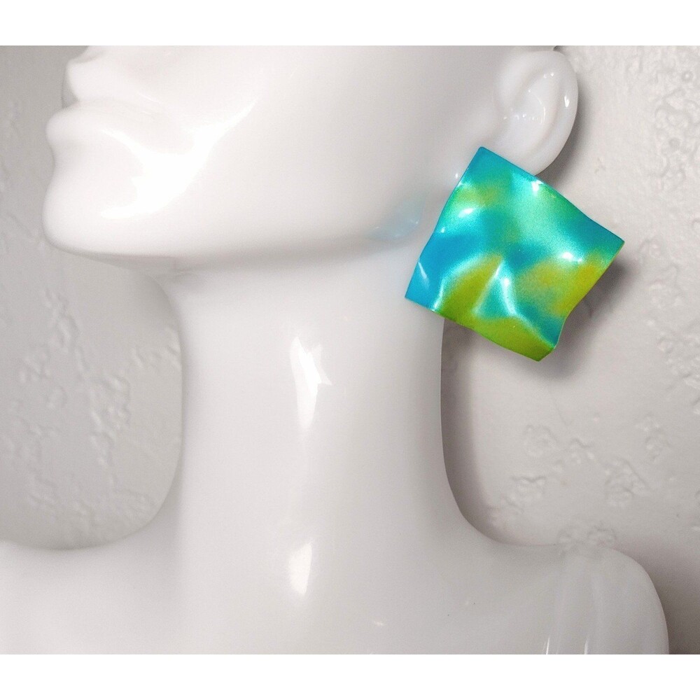 Vintage 80s Wavy Metal Enamel Modernist Pop Art Earrings